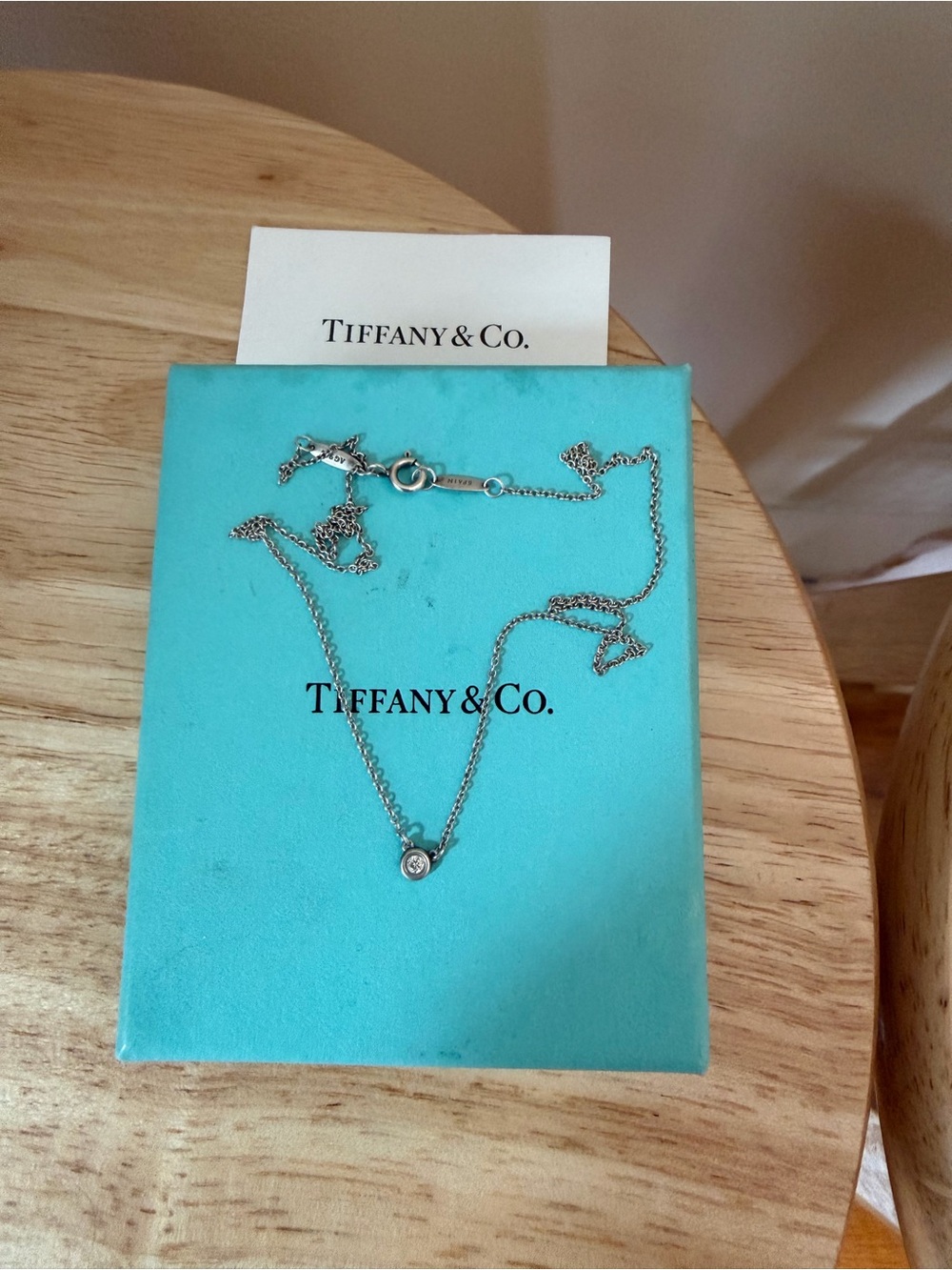 Tiffany & Co. Silver  Bezel Diamond Pendant Necklace 16 long - Picture 2 of 4